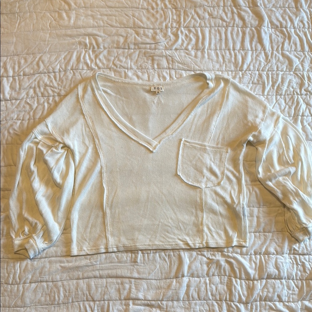 POL Cream V-Neck Sweater Blouse